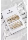 Pirinç Karışık Halka Model Gold Renk 6 Çift Kadın Küpe Set