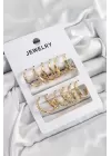 Pirinç Karışık Halka Model Gold Renk 6 Çift Kadın Küpe Set