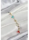 Pirinç Karışık Renk Zirkon Taşlı Gold Renk Kadın Bileklik