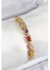 Pirinç Karışık Zirkon Taşlı Baget Model Gold Renk VIP Seri Kadın Bileklik