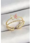 Pirinç Kelebek Figürlü Zirkon Taşlı Gold Renk Ayarlanabilir Kadın Yüzük