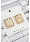 Pirinç Krem Üçgen Kesim Detaylı Kare Model Vintage Gold Renk Kadın Küpe