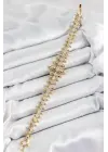 Pirinç Kurşun Model Zirkon Taşlı Gold Renk VİP Seri Kadın Bileklik