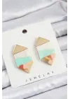 Pirinç Mermer Desenli Vintage Geometrik Model Gold Renk Kadın Küpe