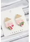 Pirinç Mermer Desenli Vintage Geometrik Model Gold Renk Kadın Küpe