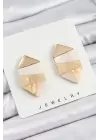 Pirinç Mermer Desenli Vintage Geometrik Model Gold Renk Kadın Küpe