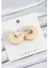Pirinç Mermer Desenli Vintage Yarım Halka Model Gold Renk Kadın Küpe