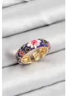 Pirinç Mor Mineli Çiçek Motifli Gold Renk Ayarlanabilir Kadın Yüzük