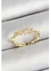 Pirinç Papatya Figürlü Zirkon Taşlı Gold Renk Ayarlanabilir Kadın Yüzük