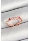 Pirinç Papatya Figürlü Zirkon Taşlı Rose Gold Renk Ayarlanabilir Kadın Yüzük
