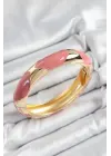 Pirinç Pembe Mineli Baklava Model Gold Renk Kadın Kelepçe