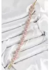 Pirinç Pembe Zirkon Taşlı Daire Baget Model Gold Renk VIP Seri Kadın Bileklik
