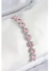 Pirinç Pembe Zirkon Taşlı Daire Baget Model Gümüş Renk VIP Seri Kadın Bileklik