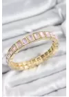 Pirinç Pembe Zirkon Taşlı Dikdörtgen Model Gold Renk Lastikli Kadın Bileklik