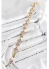 Pirinç Pembe Zirkon Taşlı Yonca Model Gold Renk VIP Seri Kadın Bileklik