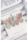 Pirinç Rainbow Kelebek Model Gold Renk Kadın Hasır Küpe