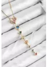 Pirinç Renkli Zirkon Taşlı Kalp Model Gold Renk Kadın Y Kolye