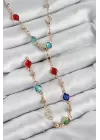 Pirinç Renkli Zirkon Taşlı Model Gold Renk Kadın Y Kolye