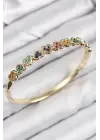 Pirinç Renkli Zirkon Taşlı Sıralı Kalp Model Gold Renk Kadın Kelepçe