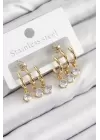 Pirinç Sallantılı Zirkon Taşlı Model Gold Renk Kadın Küpe