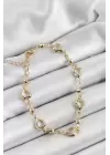 Pirinç Şeffaf Kalp Model Gold Renk Zirkon Taşlı Kadın Bileklik