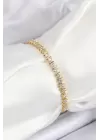 Pirinç Sıralı Çit Model Zirkon Taşlı Gold Renk VİP Seri Kadın Bileklik