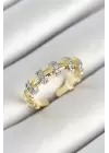 Pirinç Sıralı Daire Figürlü Zirkon Taşlı Gold Renk Ayarlanabilir Kadın Yüzük