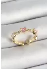 Pirinç Sıralı Kalp Figürlü Zirkon Taşlı Gold Renk Ayarlanabilir Kadın Yüzük