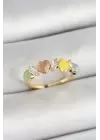 Pirinç Sıralı Kalp Figürlü Zirkon Taşlı Gold Renk Ayarlanabilir Kadın Yüzük