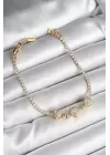 Pirinç Sıralı Kalp Figürlü Zirkon Taşlı Gold Renk Kadın Bileklik