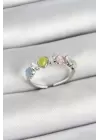 Pirinç Sıralı Kalp Figürlü Zirkon Taşlı Gümüş Renk Ayarlanabilir Kadın Yüzük