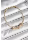 Pirinç Sıralı Pembe Kalp Figürlü Zirkon Taşlı Gold Renk Kadın Bileklik