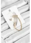 Pirinç Üçgen Figürlü Zirkon Taşlı Gold Renk 3lü Kıkırdak Kadın Küpe Set