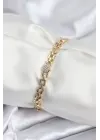 Pirinç VIP Seri Gold Renk Zincir Model Kalpli Zirkon Taşlı Kadın Bileklik