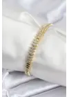Pirinç VIP Seri Gold Renk Zirkon Taşlı Arpa Model Kadın Bileklik