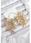 Pirinç Yaprak Model Gold Renk Kadın Küpe
