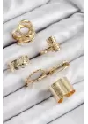 Pirinç Yaprak Model Gold Renk Kadın Yüzük Kombin Set