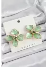 Pirinç Yeşil Çiçek Vintage Model Gold Renk Kadın Küpe