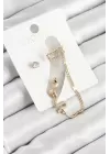 Pirinç Yılan Figürlü Zirkon Taşlı Gold Renk 3lü Kıkırdak Kadın Küpe Set