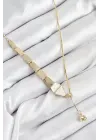 Pirinç Yılan Model Gold Renk Asansörlü Kadın Kolye