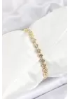 Pirinç Yonca Model Zirkon Taşlı Gold Renk VİP Seri Kadın Bileklik