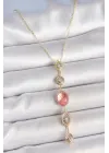 Pirinç Zincir Pembe Gold Renk Zirkon Taşlı Y Kolye