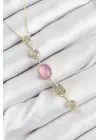 Pirinç Zincir Pembe Gold Renk Zirkon Taşlı Y Kolye