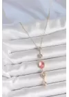 Pirinç Zincir Pembe Gold Renk Zirkon Taşlı Y Kolye