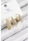 Pirinç Zirkon Taşlı 3lü Damla Model Gold Renk Kadın Küpe