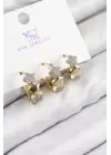 Pirinç Zirkon Taşlı 3lü Halka Yıldız Model Gold Ve Gümüş Renk Kadın Küpe