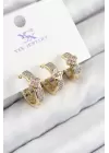 Pirinç Zirkon Taşlı 3lü Halka Yonca Model Gold Ve Gümüş Renk Kadın Küpe
