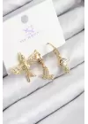 Pirinç Zirkon Taşlı 3lü Kuş Model Gold Renk Kadın Küpe