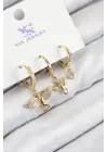 Pirinç Zirkon Taşlı 3lü Kuş Model Gold Renk Kadın Küpe