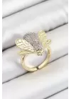Pirinç Zirkon Taşlı Arı Model Gümüş Ve Gold Renk Kadın Yüzük